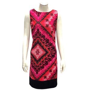AB Studio Bold Pink Diamond Sheath Dress Size 12 Retro Style Sleeveless Geometri
